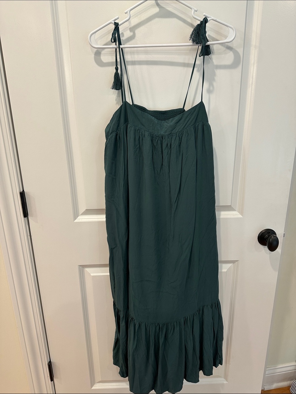 GAP Dark Green Midi Dress with Tassel Spaghetti Straps